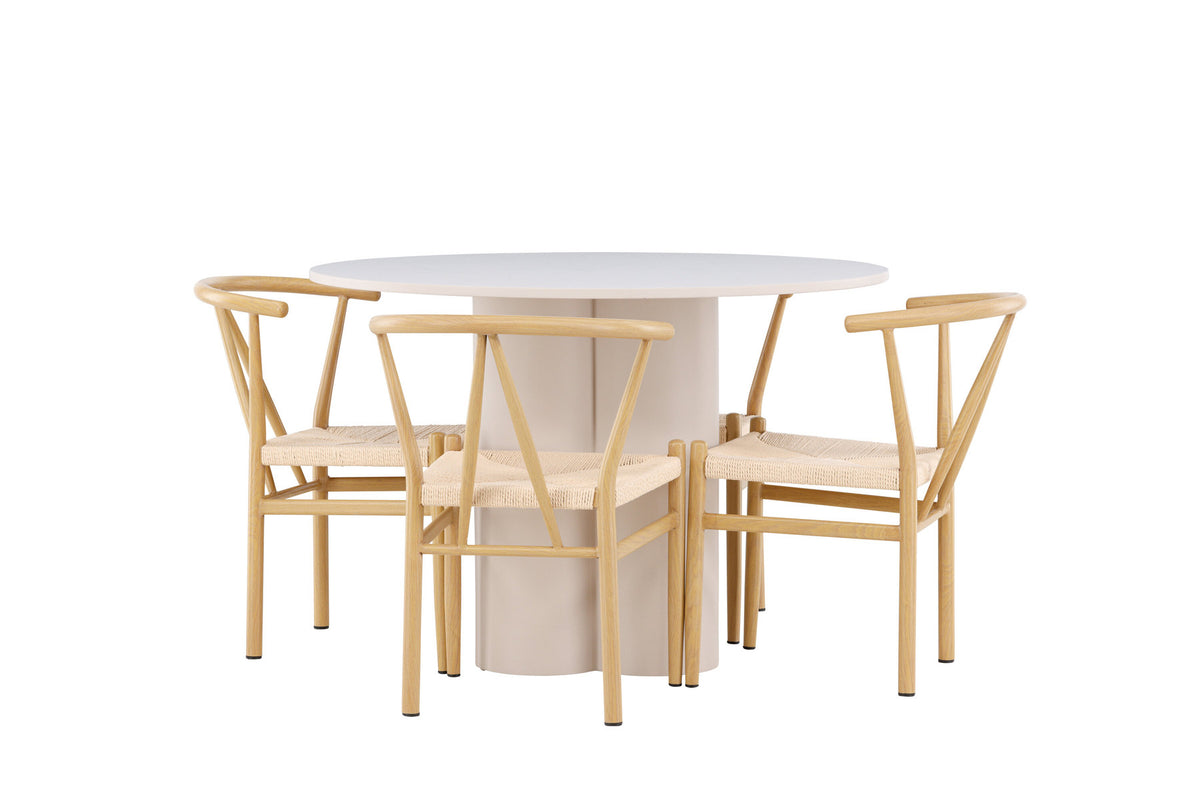 Olivia Esstisch mit Stühlen Alfons in Beige präsentiert im Onlineshop von KAQTU Design AG. Esszimmerset ist von Venture Home