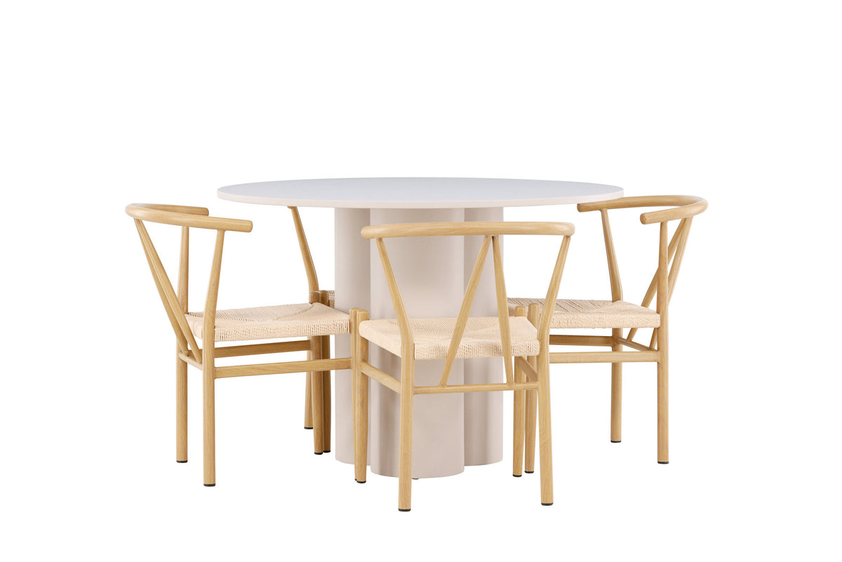 Olivia Esstisch mit Stühlen Alfons in Beige präsentiert im Onlineshop von KAQTU Design AG. Esszimmerset ist von Venture Home