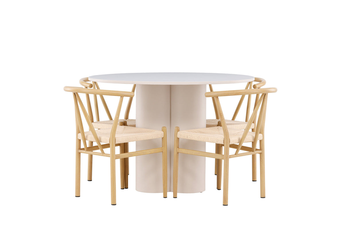 Olivia Esstisch mit Stühlen Alfons in Beige präsentiert im Onlineshop von KAQTU Design AG. Esszimmerset ist von Venture Home