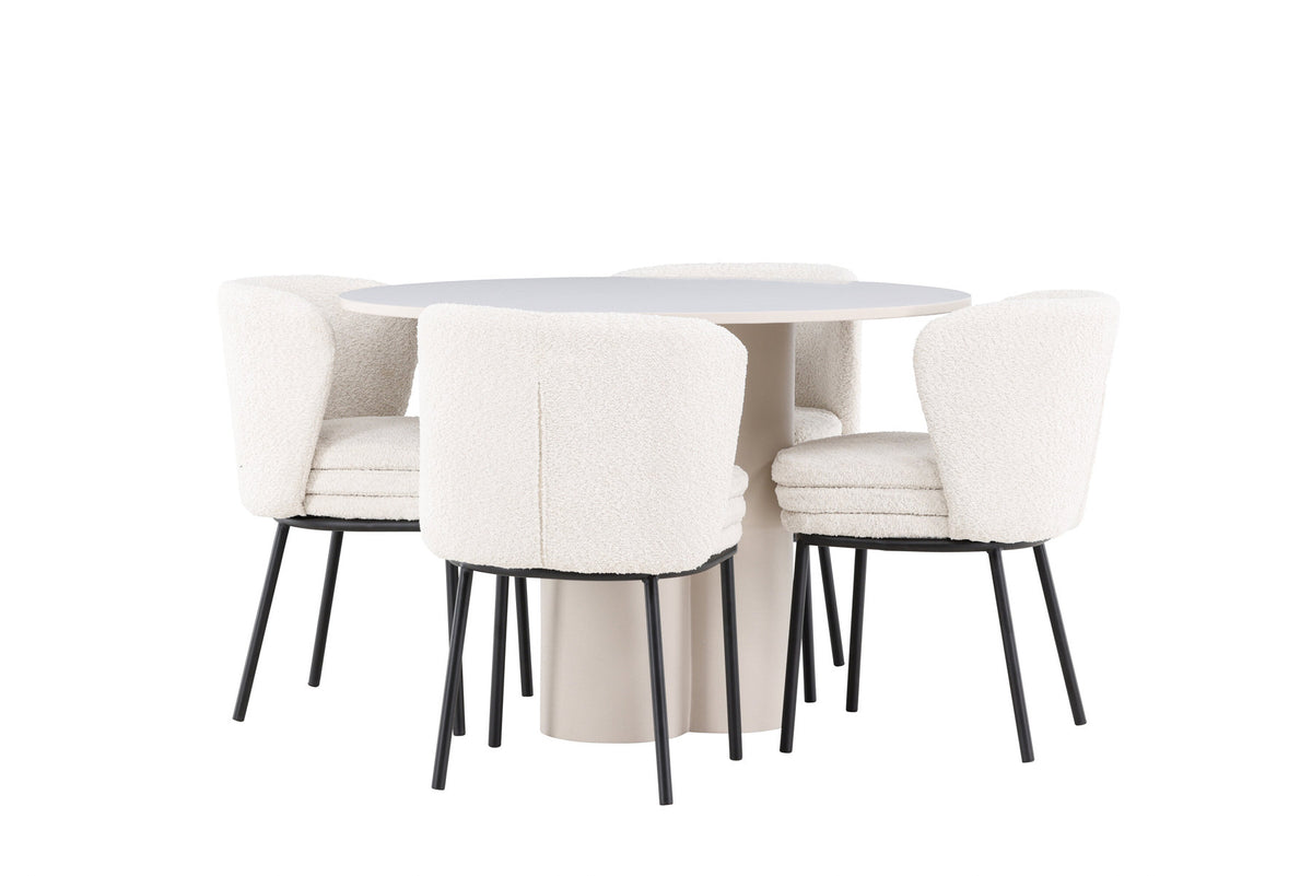 Olivia Esstisch mit Agnes Stühlen in Weiss präsentiert im Onlineshop von KAQTU Design AG. Esszimmerset ist von Venture Home