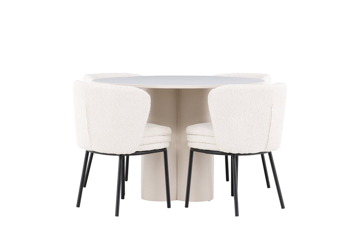 Olivia Esstisch mit Agnes Stühlen in Weiss präsentiert im Onlineshop von KAQTU Design AG. Esszimmerset ist von Venture Home