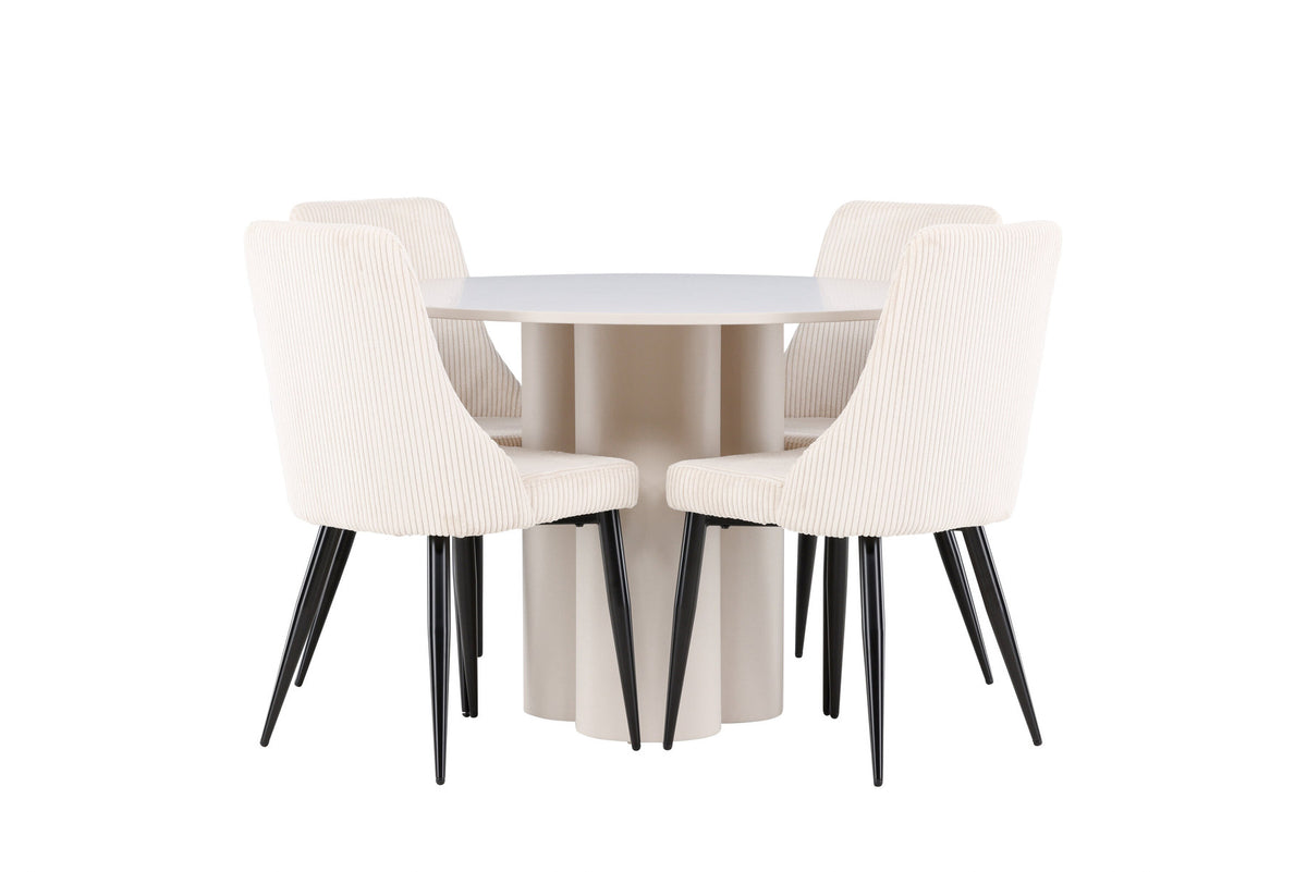 Olivia Esstisch mit Leone Stühlen in Beige präsentiert im Onlineshop von KAQTU Design AG. Esszimmerset ist von Venture Home
