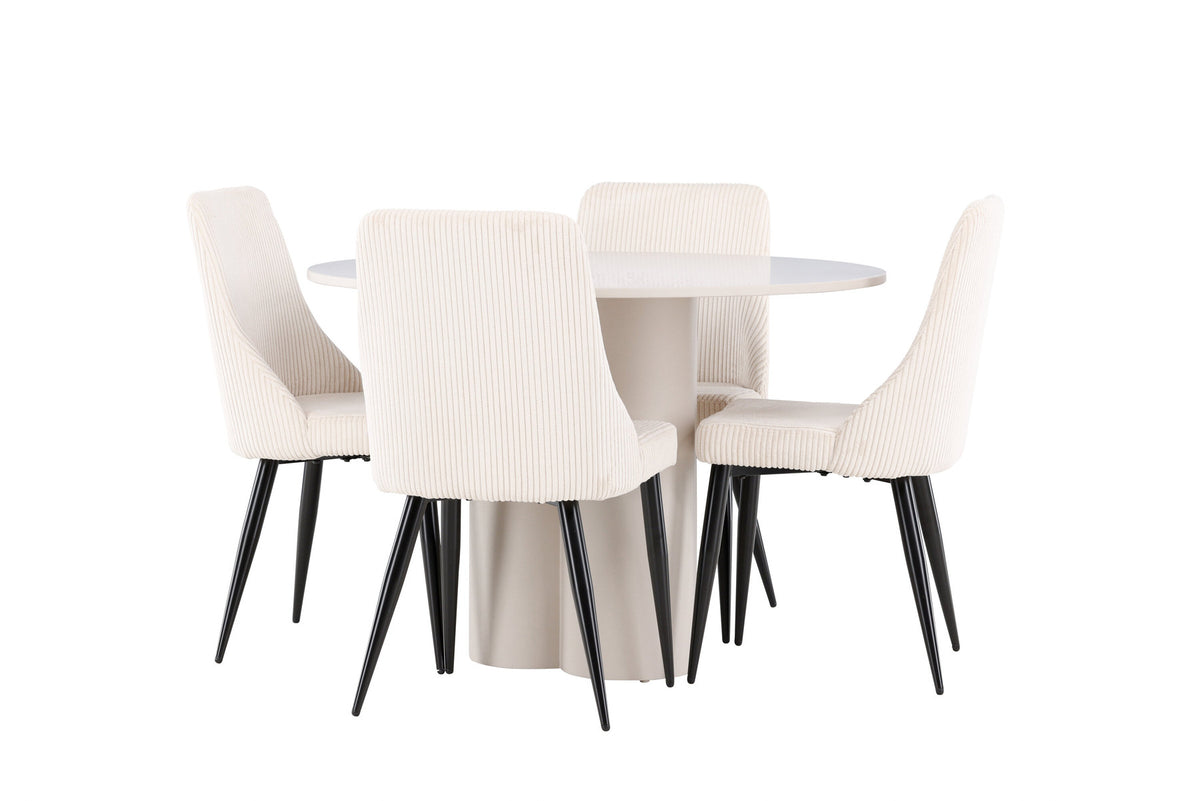 Olivia Esstisch mit Leone Stühlen in Beige präsentiert im Onlineshop von KAQTU Design AG. Esszimmerset ist von Venture Home