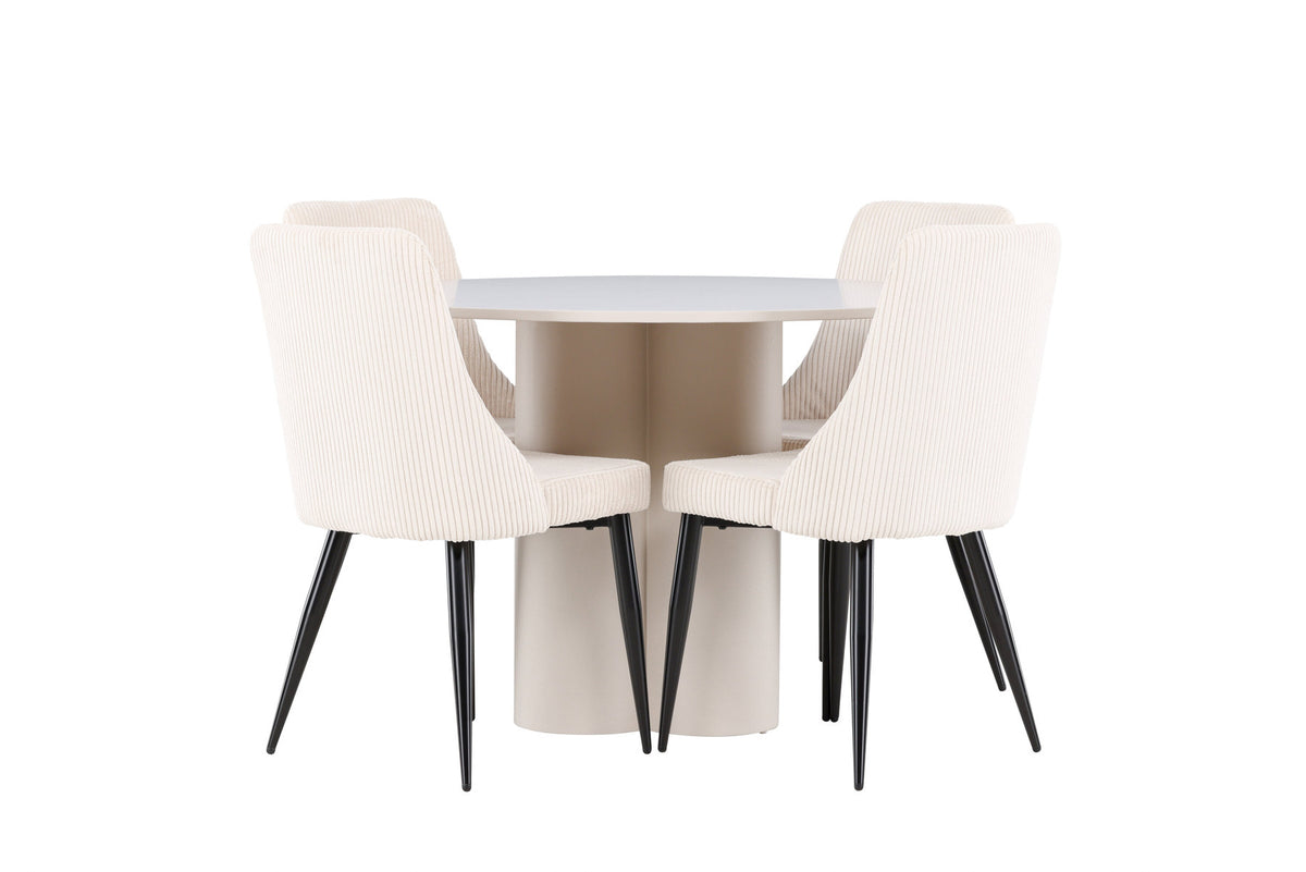 Olivia Esstisch mit Leone Stühlen in Beige präsentiert im Onlineshop von KAQTU Design AG. Esszimmerset ist von Venture Home