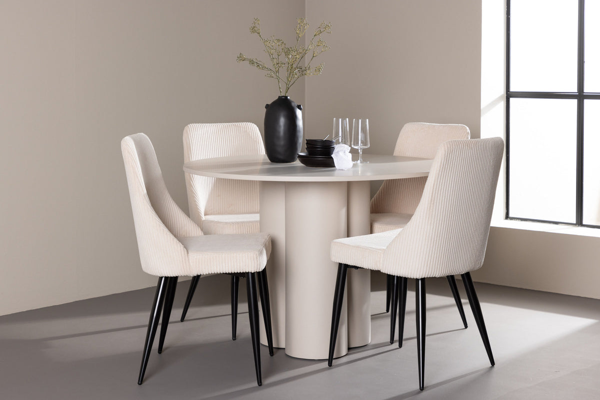 Olivia Esstisch mit Leone Stühlen in Beige präsentiert im Onlineshop von KAQTU Design AG. Esszimmerset ist von Venture Home