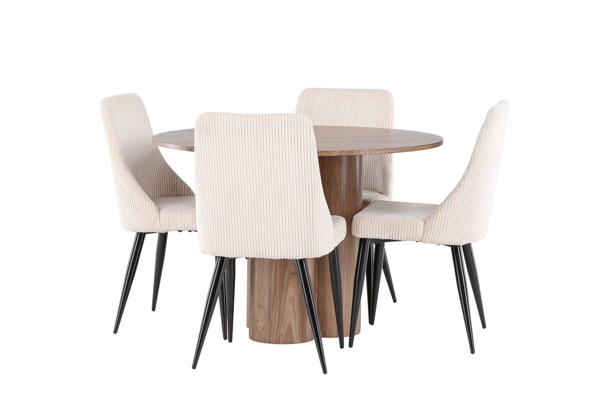 Olivia Esstisch mit Leone Stühlen in Beige präsentiert im Onlineshop von KAQTU Design AG. Esszimmerset ist von Venture Home