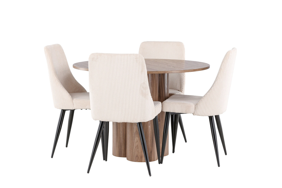 Olivia Esstisch mit Leone Stühlen in Beige präsentiert im Onlineshop von KAQTU Design AG. Esszimmerset ist von Venture Home
