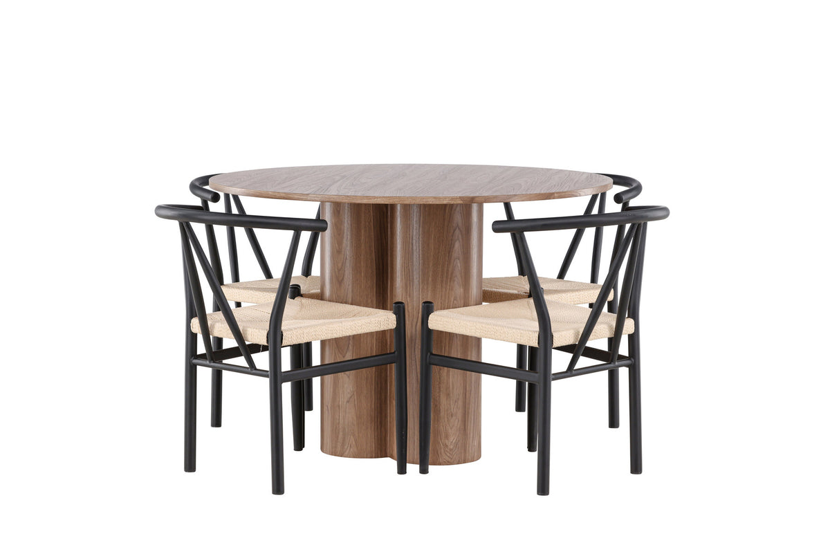 Olivia Esstisch mit Stühlen Alfons in Schwarz präsentiert im Onlineshop von KAQTU Design AG. Esszimmerset ist von Venture Home
