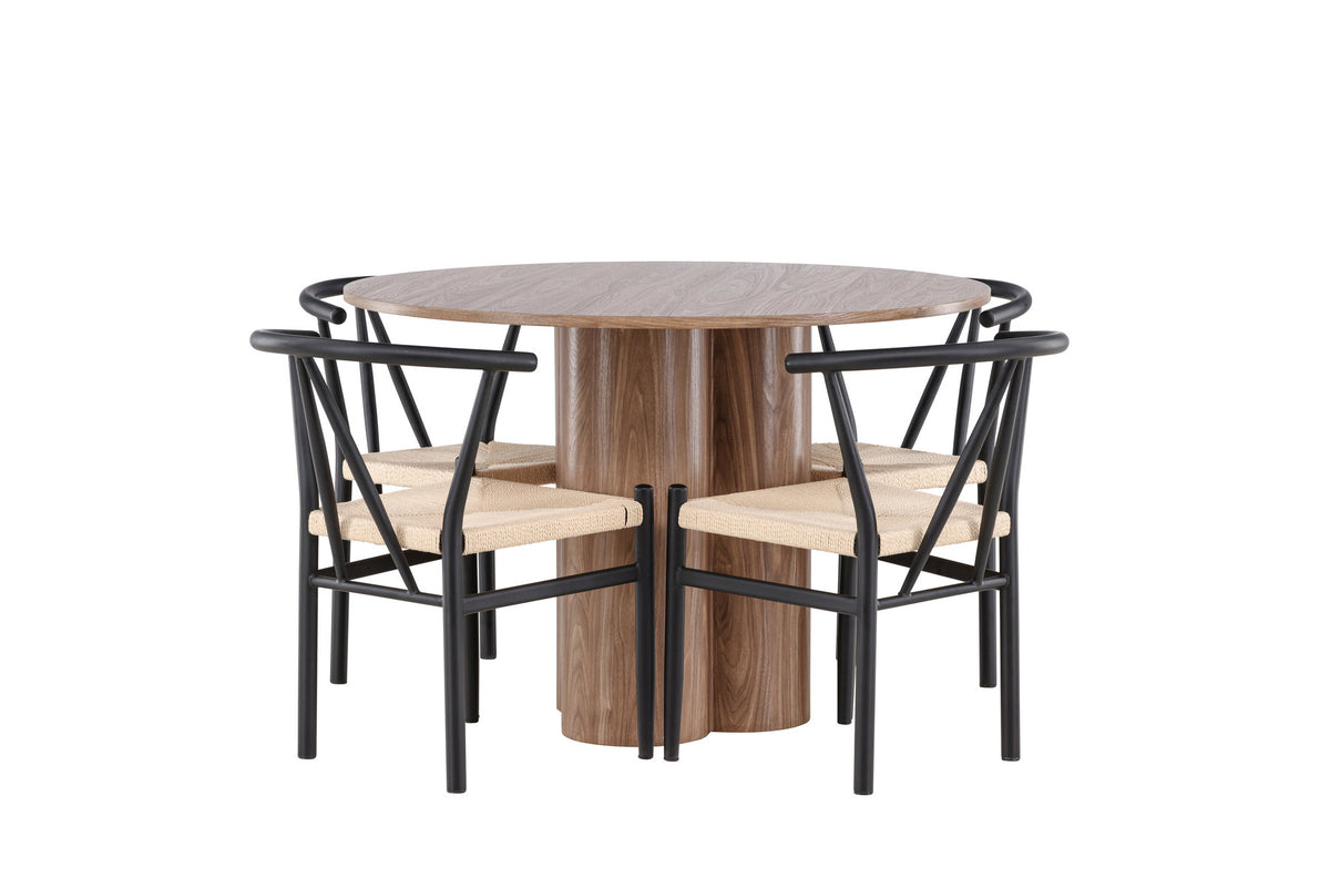 Olivia Esstisch mit Stühlen Alfons in Schwarz präsentiert im Onlineshop von KAQTU Design AG. Esszimmerset ist von Venture Home