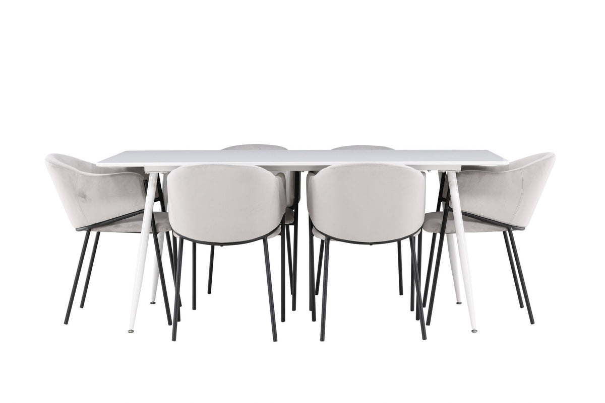 Silar Esstisch mit Evelina Stühlen in Grau präsentiert im Onlineshop von KAQTU Design AG. Esszimmerset ist von Venture Home