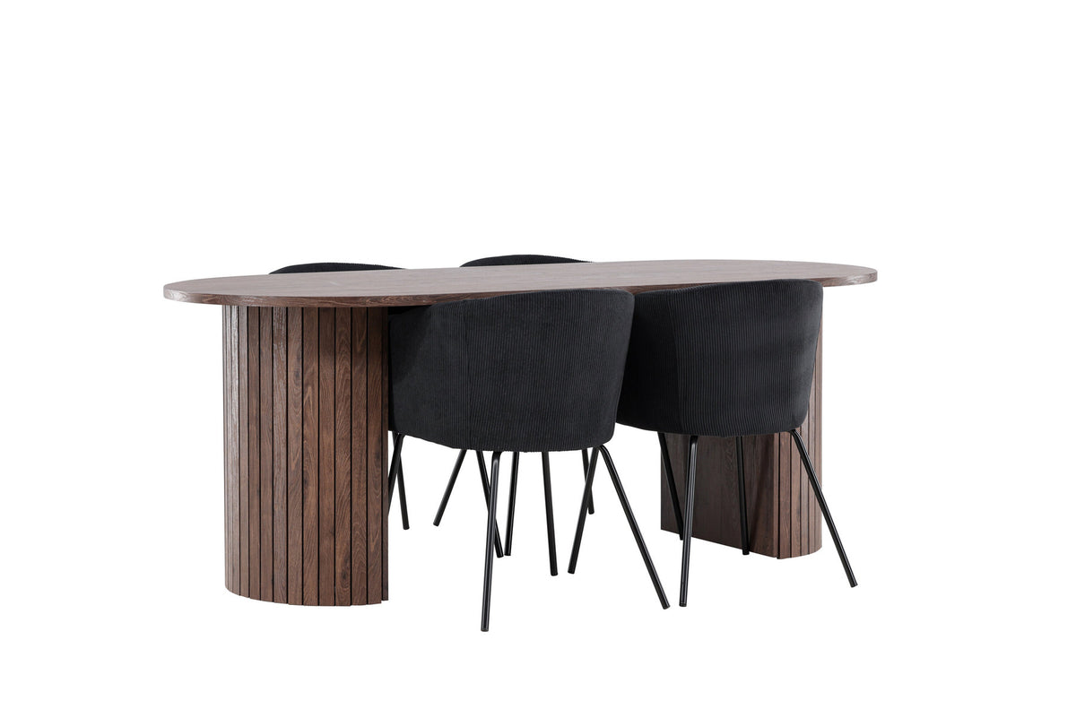 Härön Esstisch mit Berit Stühlen in Schwarz präsentiert im Onlineshop von KAQTU Design AG. Esszimmerset ist von Venture Home