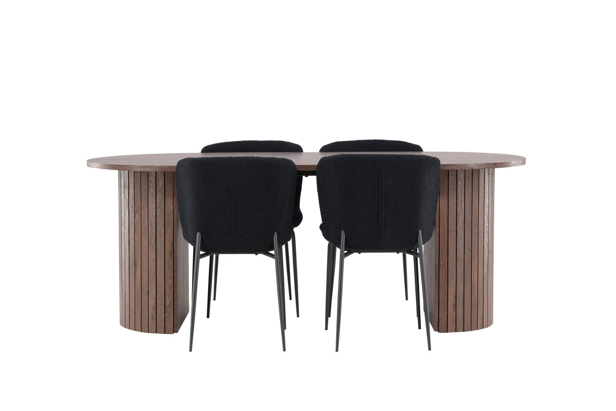 Härön Esstisch mit Modesto Stühlen in Schwarz präsentiert im Onlineshop von KAQTU Design AG. Esszimmerset ist von Venture Home
