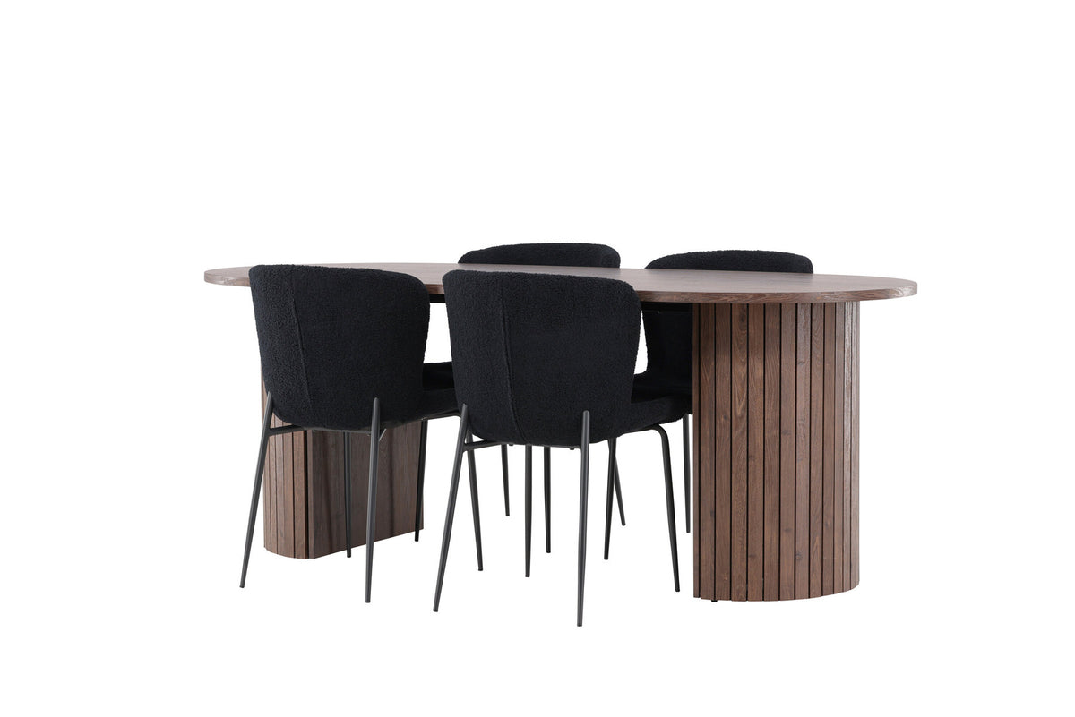 Härön Esstisch mit Modesto Stühlen in Schwarz präsentiert im Onlineshop von KAQTU Design AG. Esszimmerset ist von Venture Home