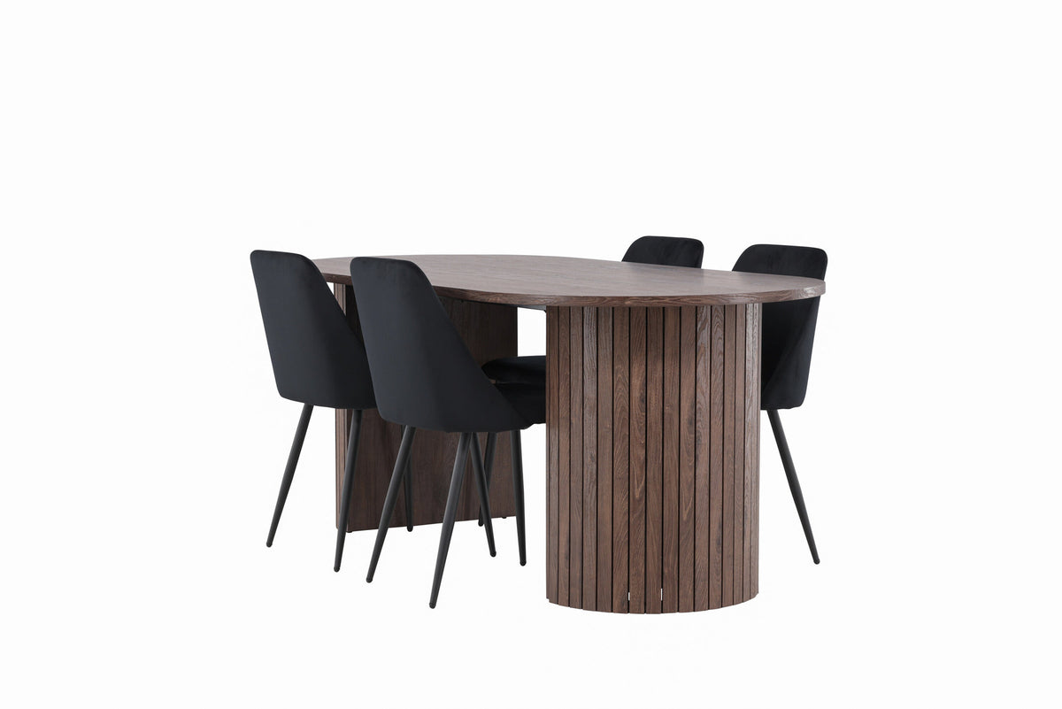 Härön Esstisch mit Night Stühlen in Schwarz präsentiert im Onlineshop von KAQTU Design AG. Esszimmerset ist von Venture Home