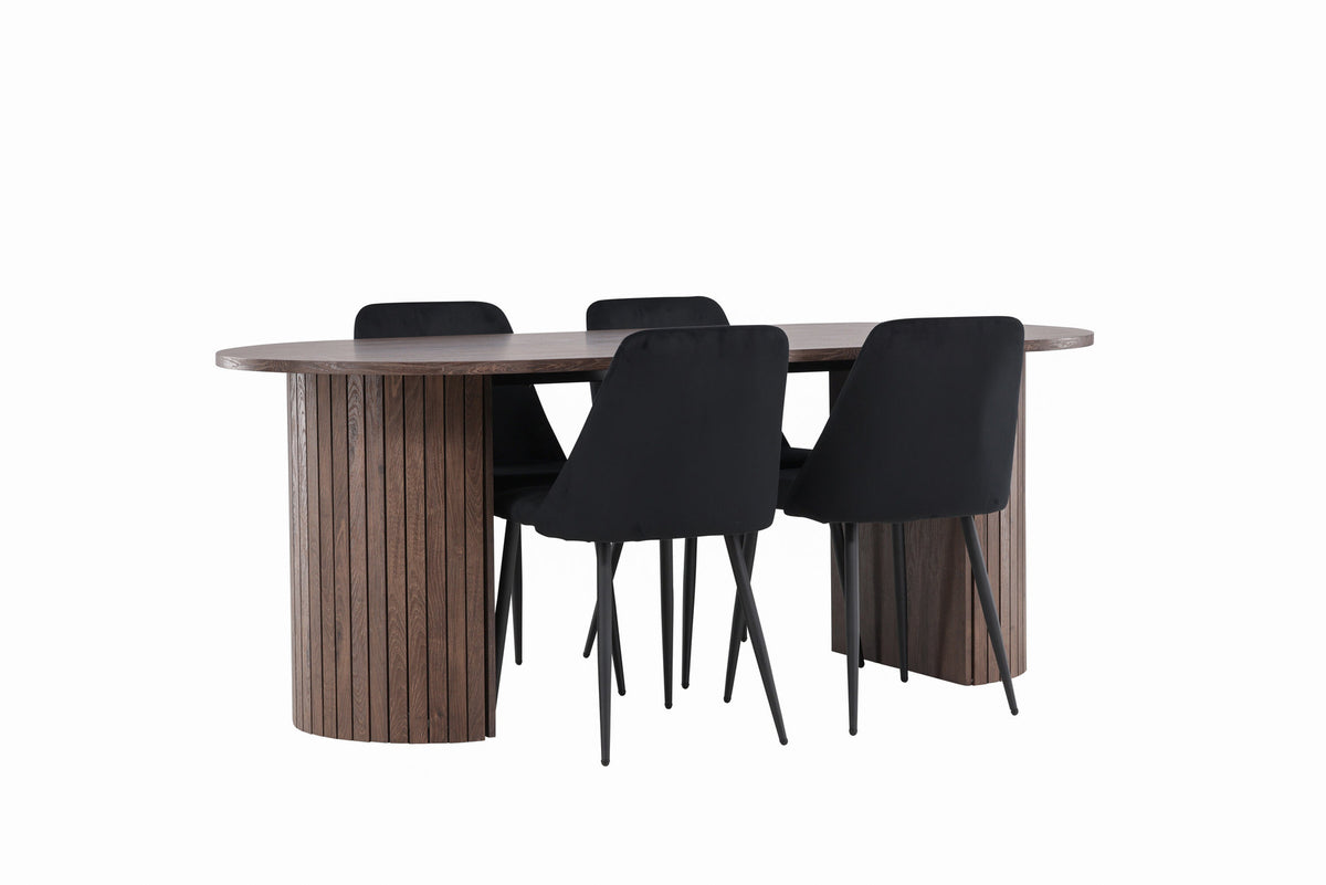 Härön Esstisch mit Night Stühlen in Schwarz präsentiert im Onlineshop von KAQTU Design AG. Esszimmerset ist von Venture Home