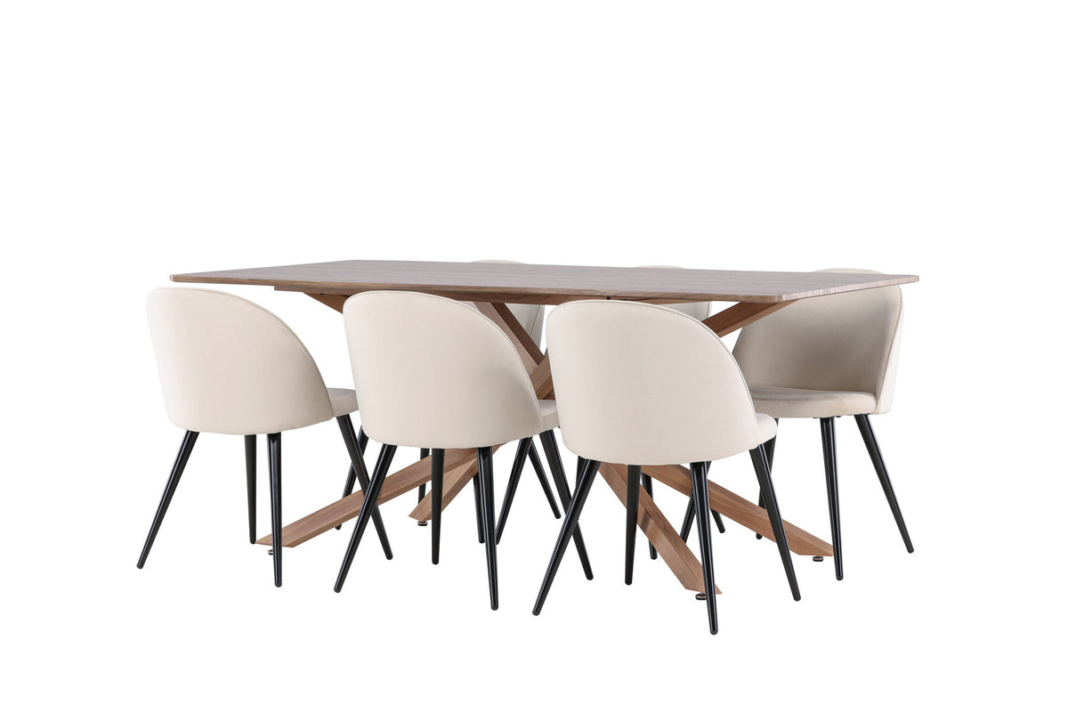 Piazza Esstisch mit Velvet Stühlen in Beige präsentiert im Onlineshop von KAQTU Design AG. Esszimmerset ist von Venture Home