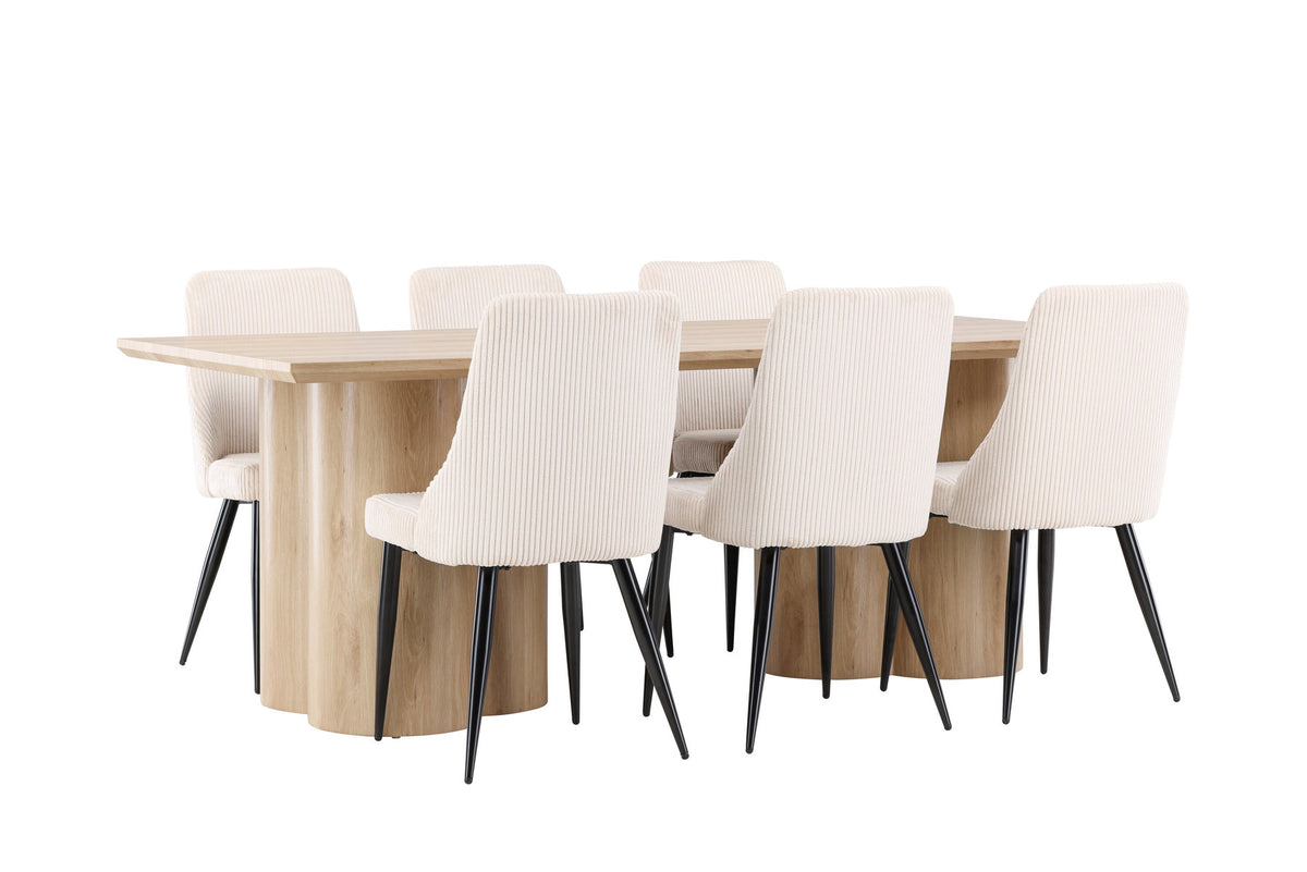 Olivia Esstisch mit Leone Stühlen in Beige präsentiert im Onlineshop von KAQTU Design AG. Esszimmerset ist von Venture Home
