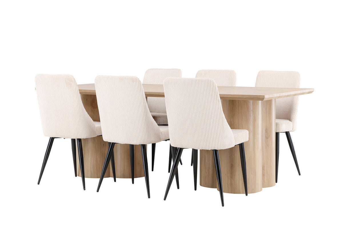 Olivia Esstisch mit Leone Stühlen in Beige präsentiert im Onlineshop von KAQTU Design AG. Esszimmerset ist von Venture Home