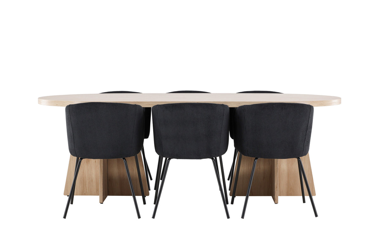 Bootcut-Esszimmertisch mit Berit-Stühlen in Schwarz präsentiert im Onlineshop von KAQTU Design AG. Esszimmerset ist von Venture Home