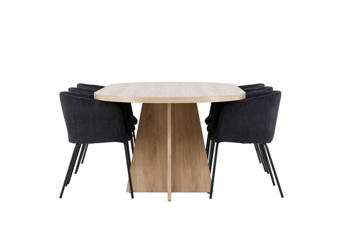 Bootcut-Esszimmertisch mit Berit-Stühlen in Schwarz präsentiert im Onlineshop von KAQTU Design AG. Esszimmerset ist von Venture Home