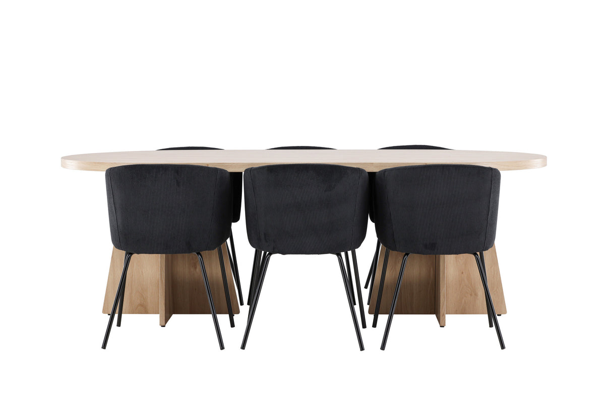 Bootcut-Esszimmertisch mit Berit-Stühlen in Schwarz präsentiert im Onlineshop von KAQTU Design AG. Esszimmerset ist von Venture Home