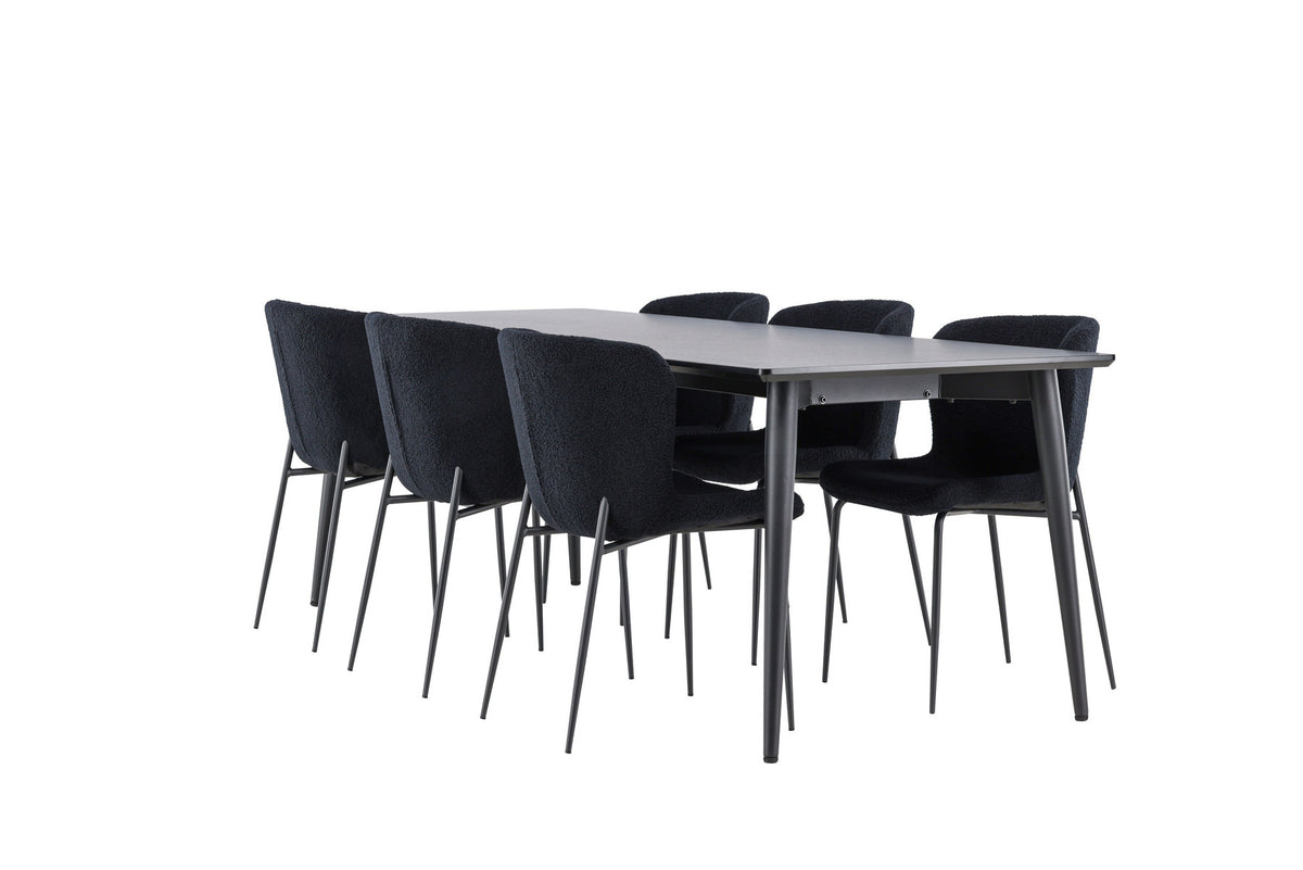 Ellis Esstisch mit Modesto Stühlen in Schwarz präsentiert im Onlineshop von KAQTU Design AG. Esszimmerset ist von Venture Home