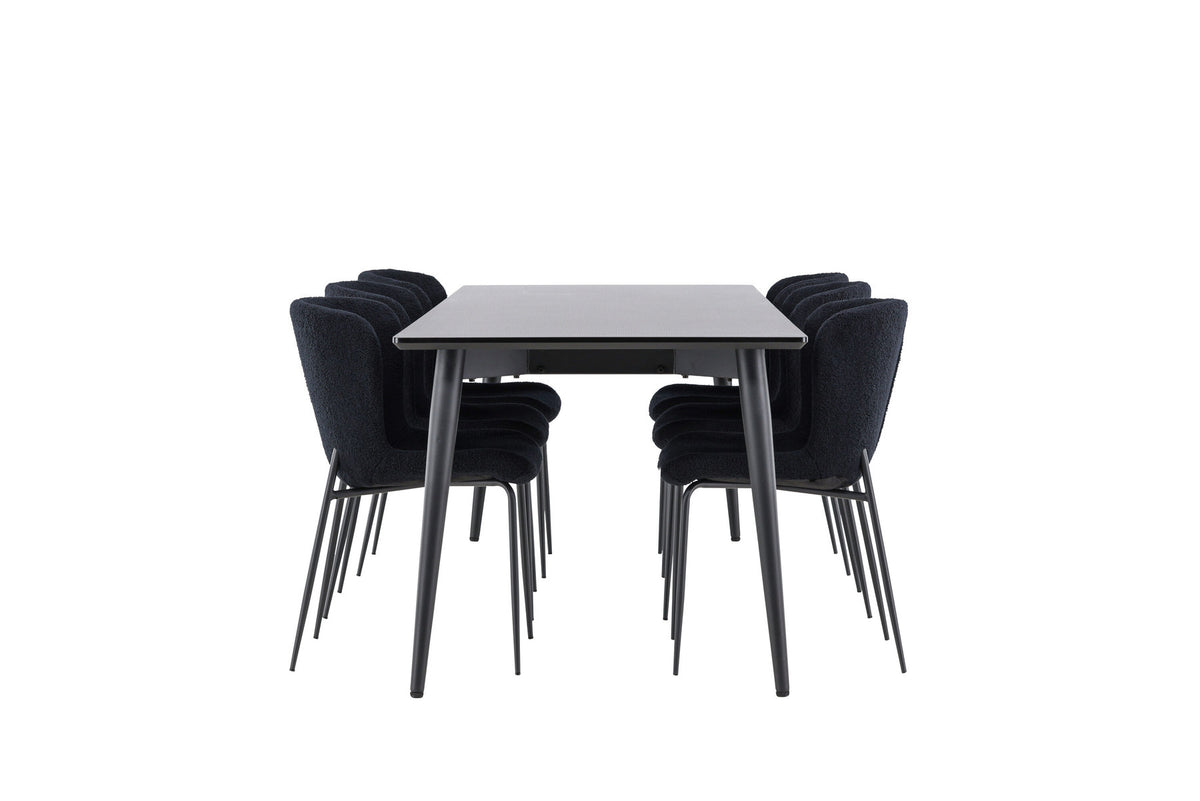 Ellis Esstisch mit Modesto Stühlen in Schwarz präsentiert im Onlineshop von KAQTU Design AG. Esszimmerset ist von Venture Home