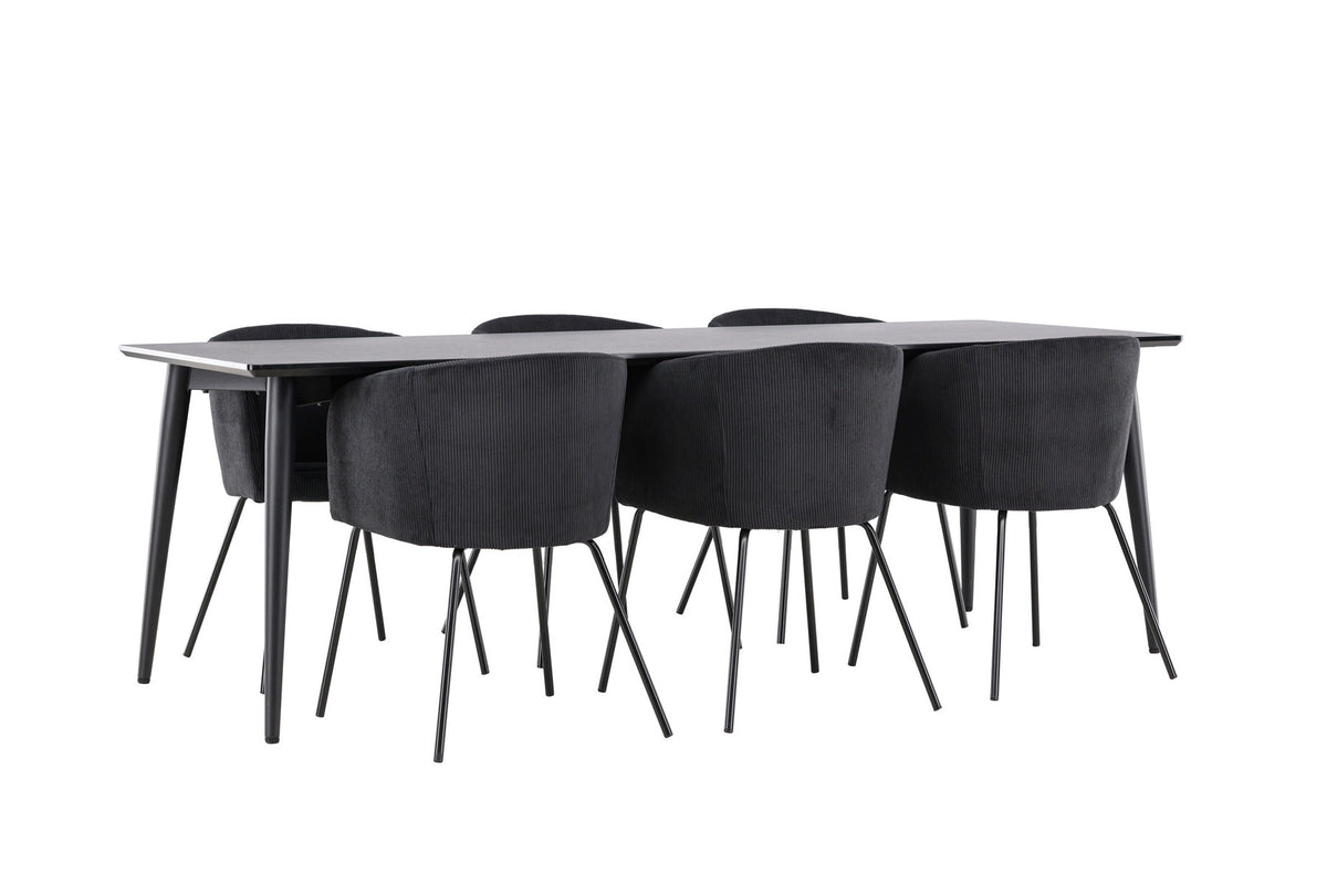 Ellis Esstisch mit Berit-Stühlen in Schwarz präsentiert im Onlineshop von KAQTU Design AG. Esszimmerset ist von Venture Home