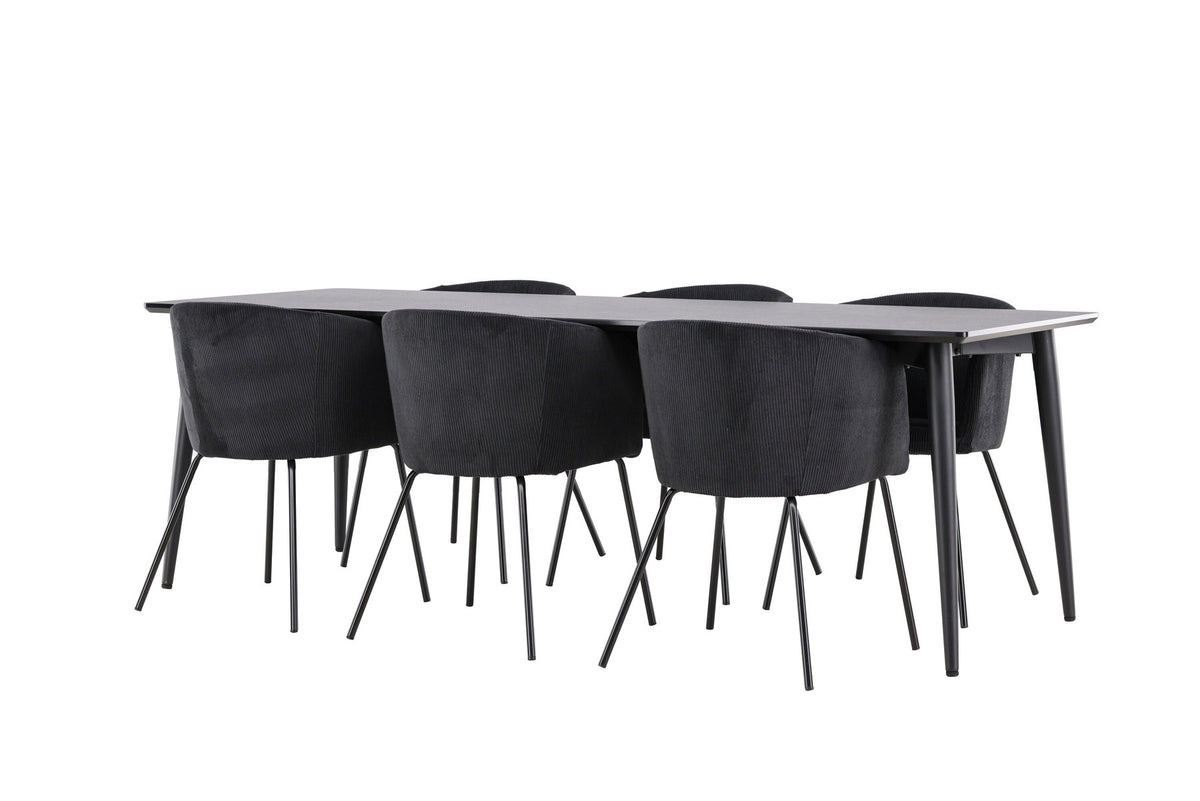 Ellis Esstisch mit Berit-Stühlen in Schwarz präsentiert im Onlineshop von KAQTU Design AG. Esszimmerset ist von Venture Home