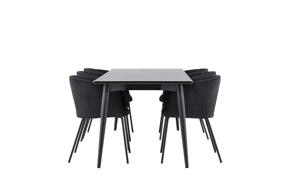 Ellis Esstisch mit Berit-Stühlen in Schwarz präsentiert im Onlineshop von KAQTU Design AG. Esszimmerset ist von Venture Home