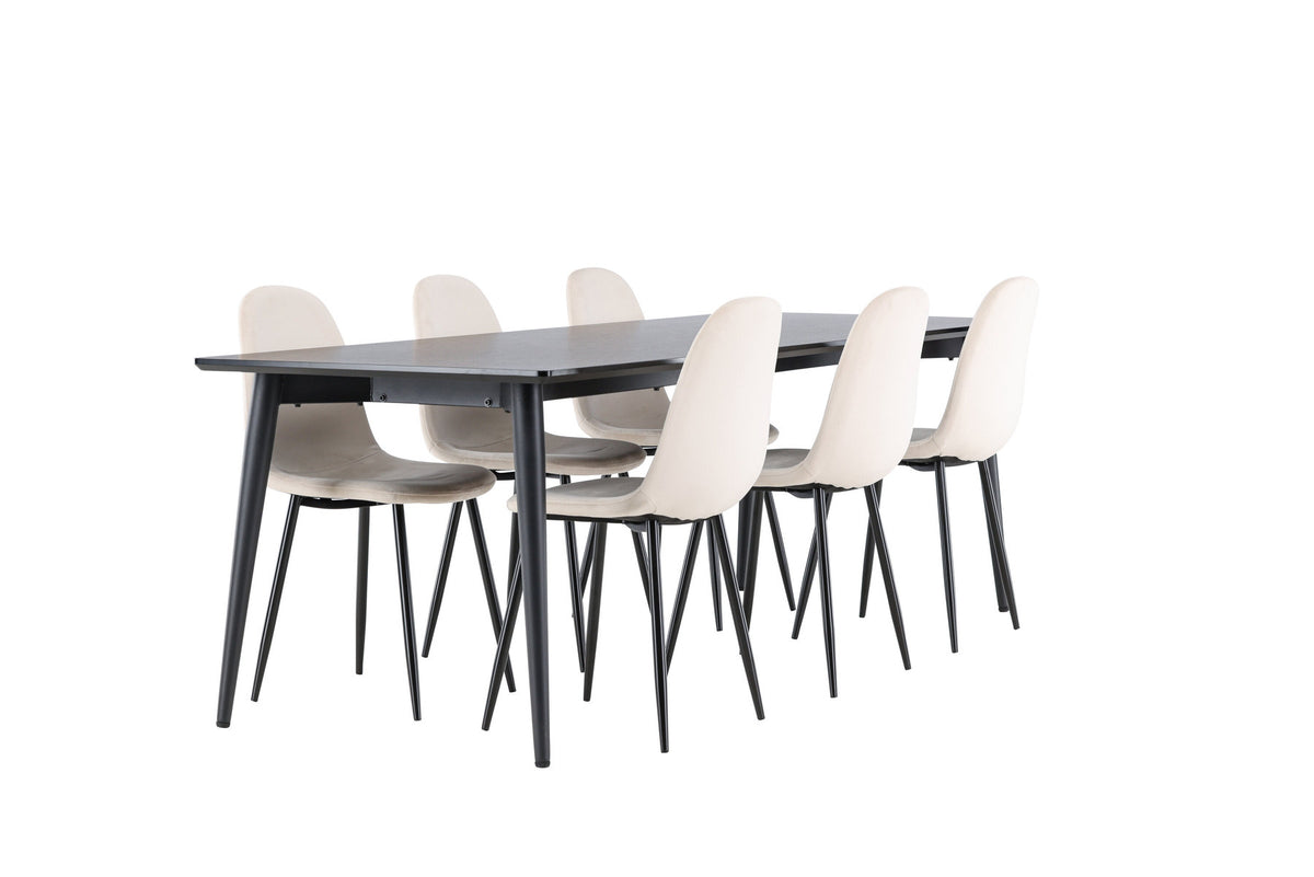 Ellis Esstisch mit Polar Stühlen in Beige präsentiert im Onlineshop von KAQTU Design AG. Esszimmerset ist von Venture Home