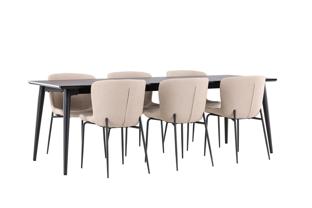Ellis Esstisch mit Modesto Stühlen in Beige präsentiert im Onlineshop von KAQTU Design AG. Esszimmerset ist von Venture Home