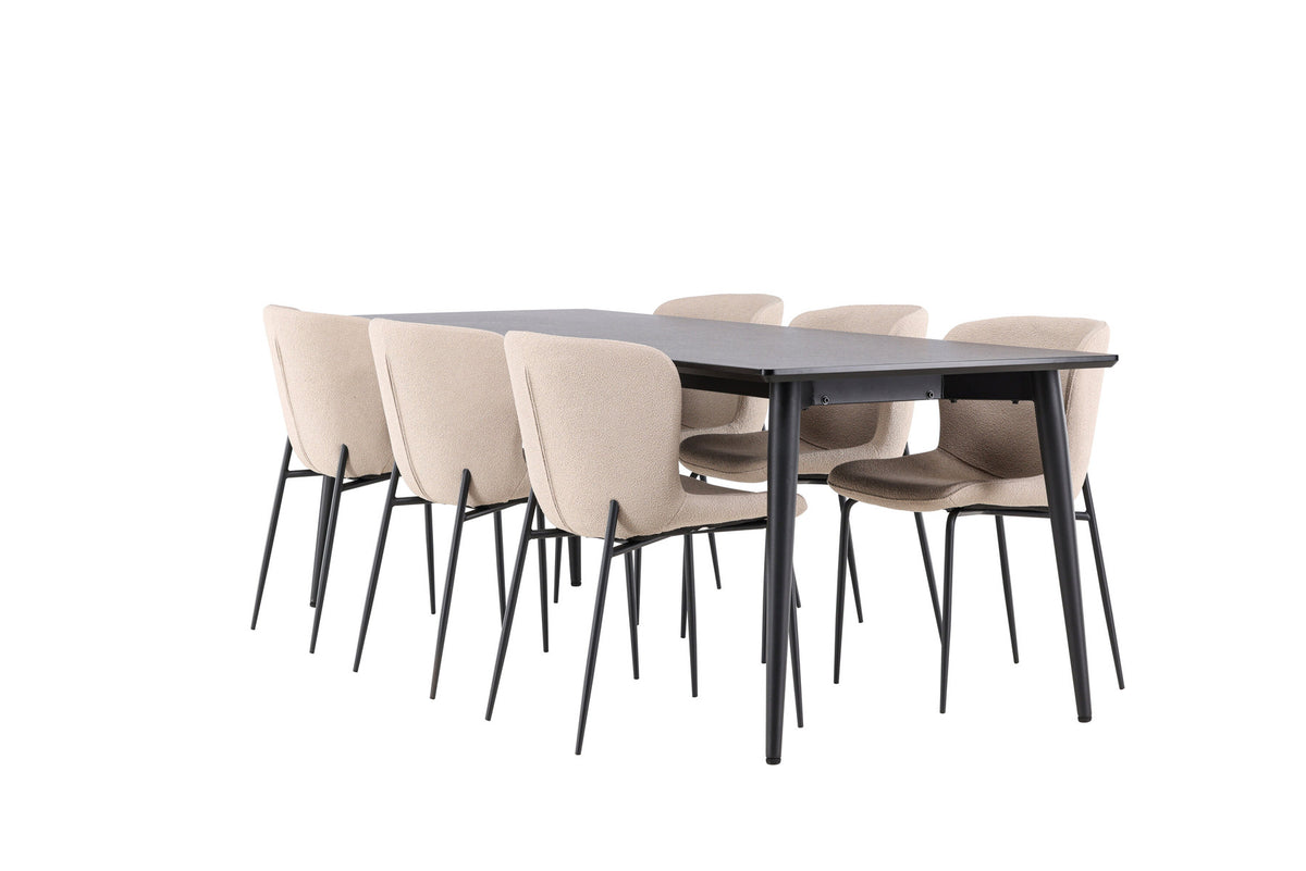 Ellis Esstisch mit Modesto Stühlen in Beige präsentiert im Onlineshop von KAQTU Design AG. Esszimmerset ist von Venture Home