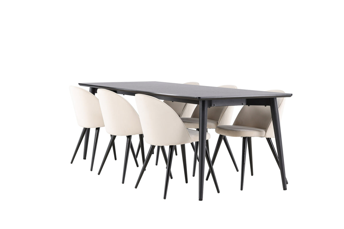Ellis Esstisch mit Velvet Stühlen in Beige präsentiert im Onlineshop von KAQTU Design AG. Esszimmerset ist von Venture Home