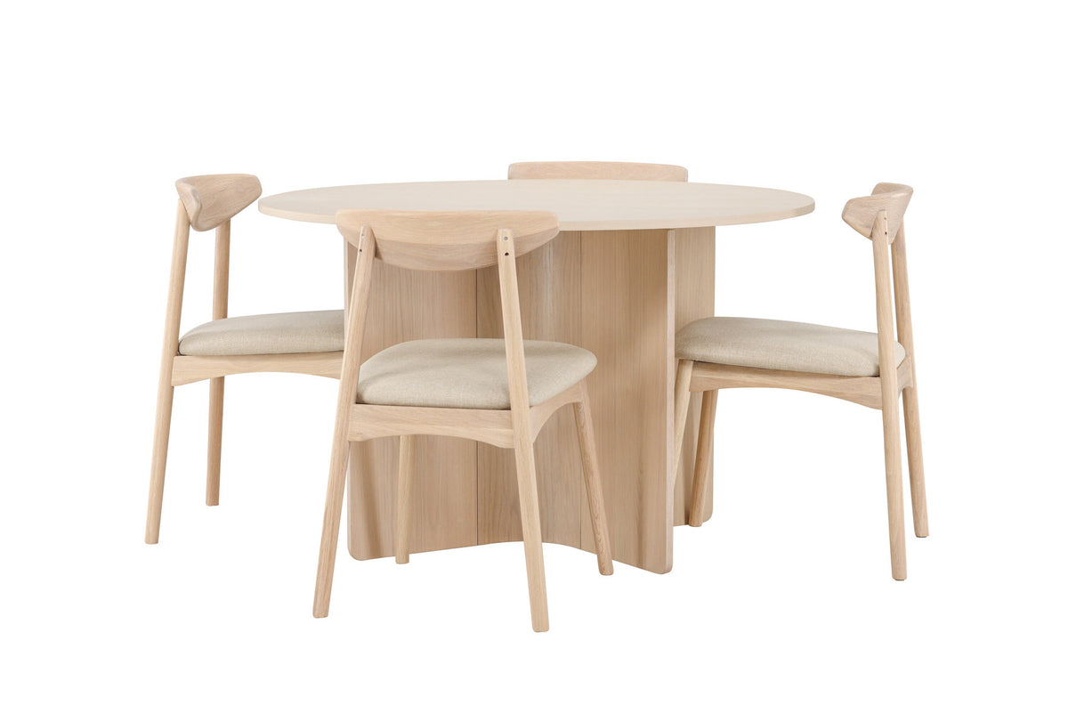Tyresö Esstisch mit Ven Stühlen in Whitewash präsentiert im Onlineshop von KAQTU Design AG. Esszimmerset ist von Venture Home