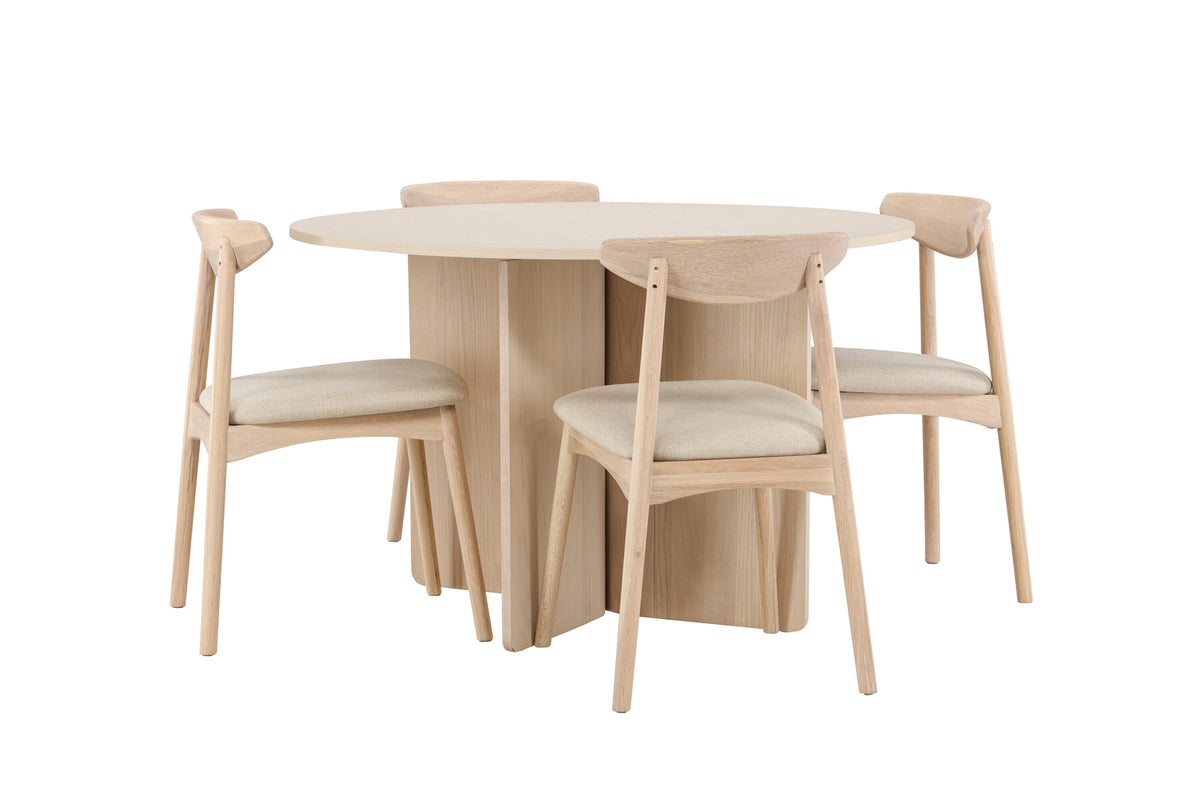 Tyresö Esstisch mit Ven Stühlen in Whitewash präsentiert im Onlineshop von KAQTU Design AG. Esszimmerset ist von Venture Home