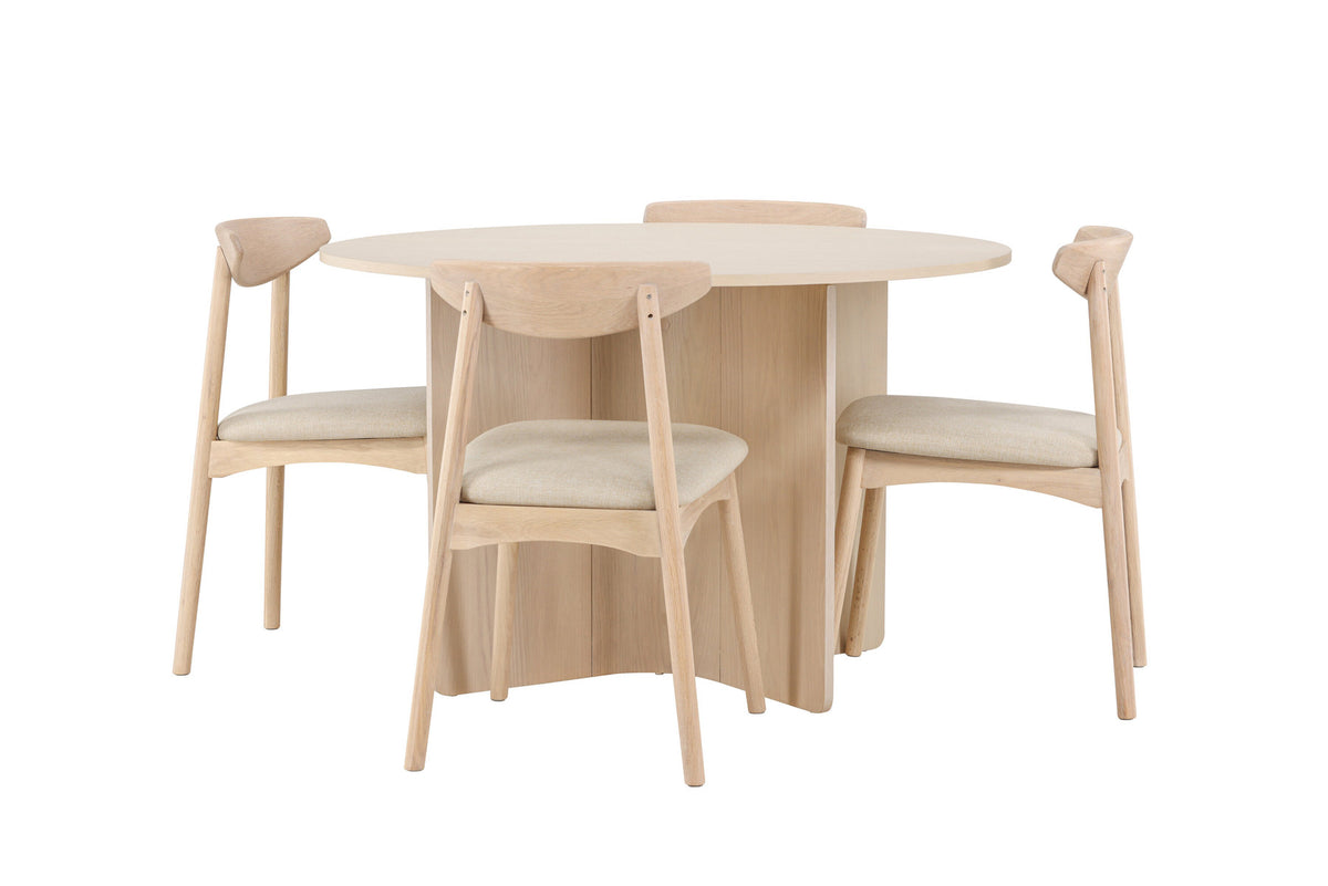 Tyresö Esstisch mit Ven Stühlen in Whitewash präsentiert im Onlineshop von KAQTU Design AG. Esszimmerset ist von Venture Home