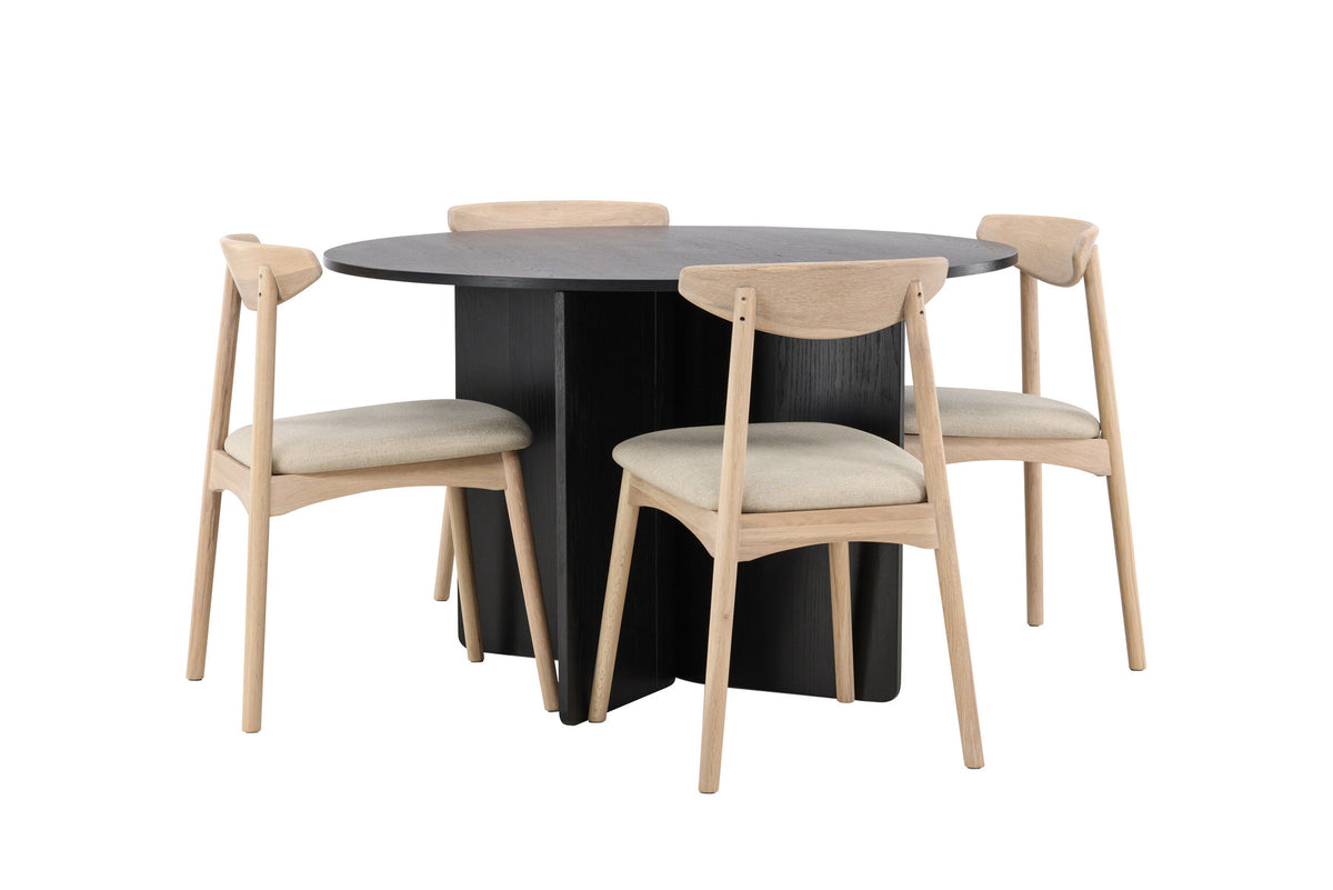 Tyresö Esstisch mit Ven Stühlen in Whitewash präsentiert im Onlineshop von KAQTU Design AG. Esszimmerset ist von Venture Home