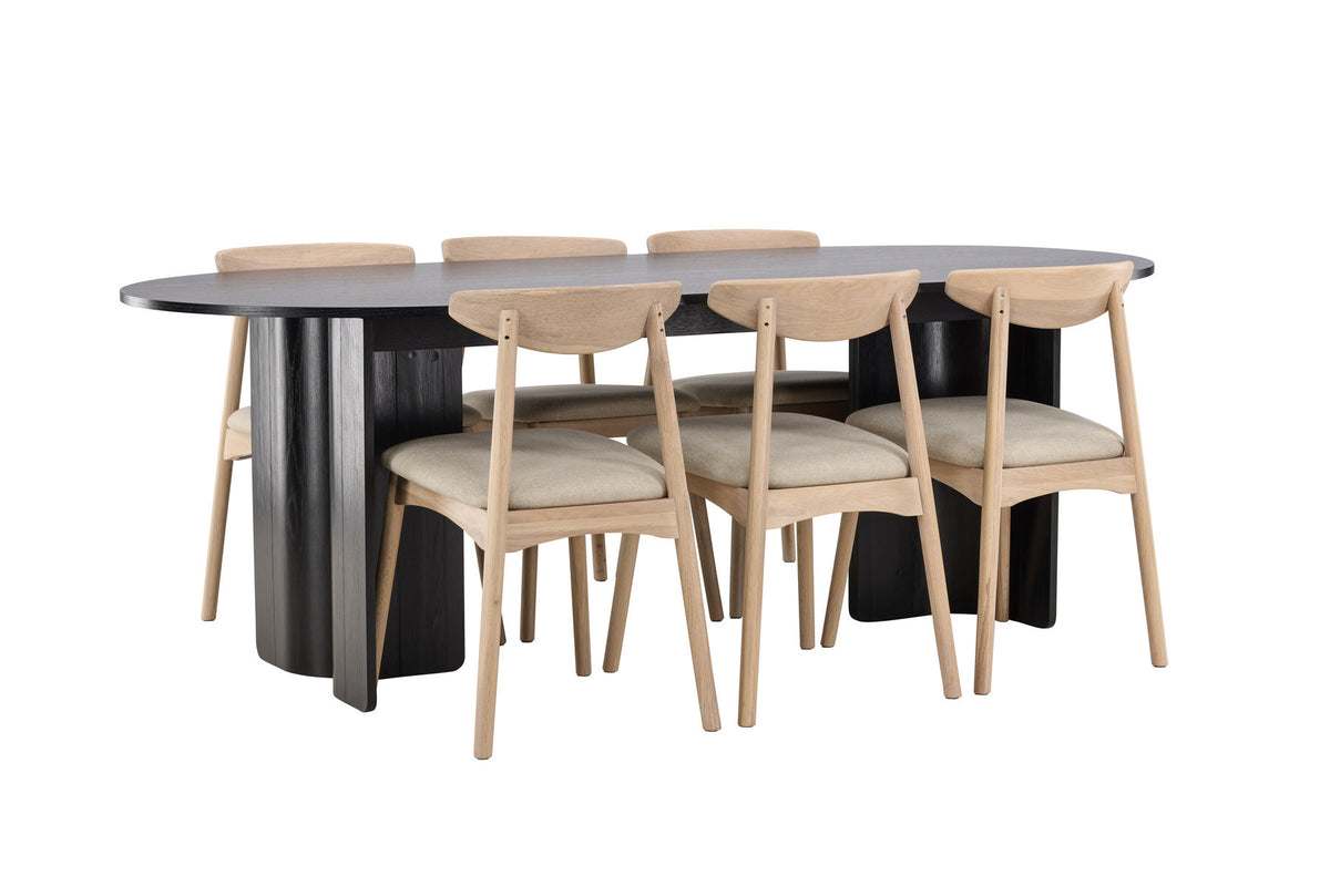 Tyresö Esstisch mit Ven Stühlen in Whitewash präsentiert im Onlineshop von KAQTU Design AG. Esszimmerset ist von Venture Home