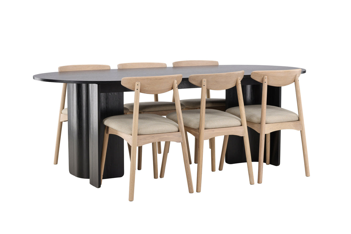 Tyresö Esstisch mit Ven Stühlen in Whitewash präsentiert im Onlineshop von KAQTU Design AG. Esszimmerset ist von Venture Home
