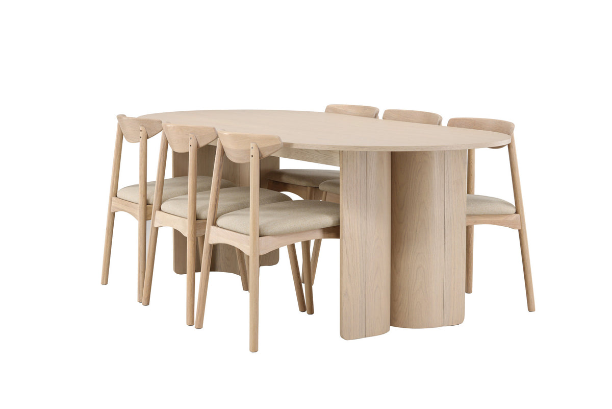 Tyresö Esstisch mit Ven Stühlen in Whitewash präsentiert im Onlineshop von KAQTU Design AG. Esszimmerset ist von Venture Home