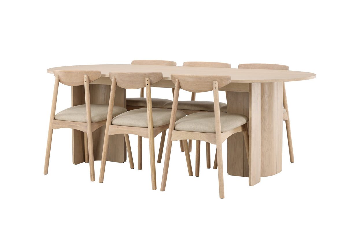 Tyresö Esstisch mit Ven Stühlen in Whitewash präsentiert im Onlineshop von KAQTU Design AG. Esszimmerset ist von Venture Home