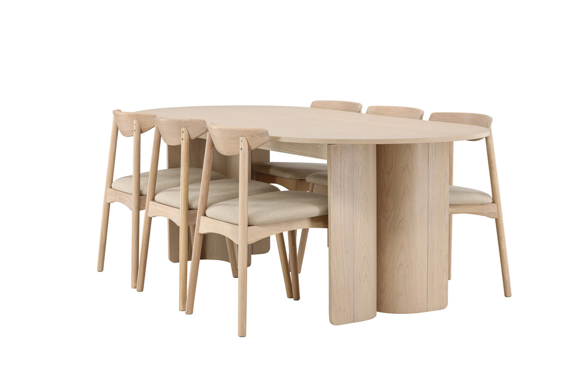 Tyresö Esstisch mit Ven Stühlen in Whitewash präsentiert im Onlineshop von KAQTU Design AG. Esszimmerset ist von Venture Home