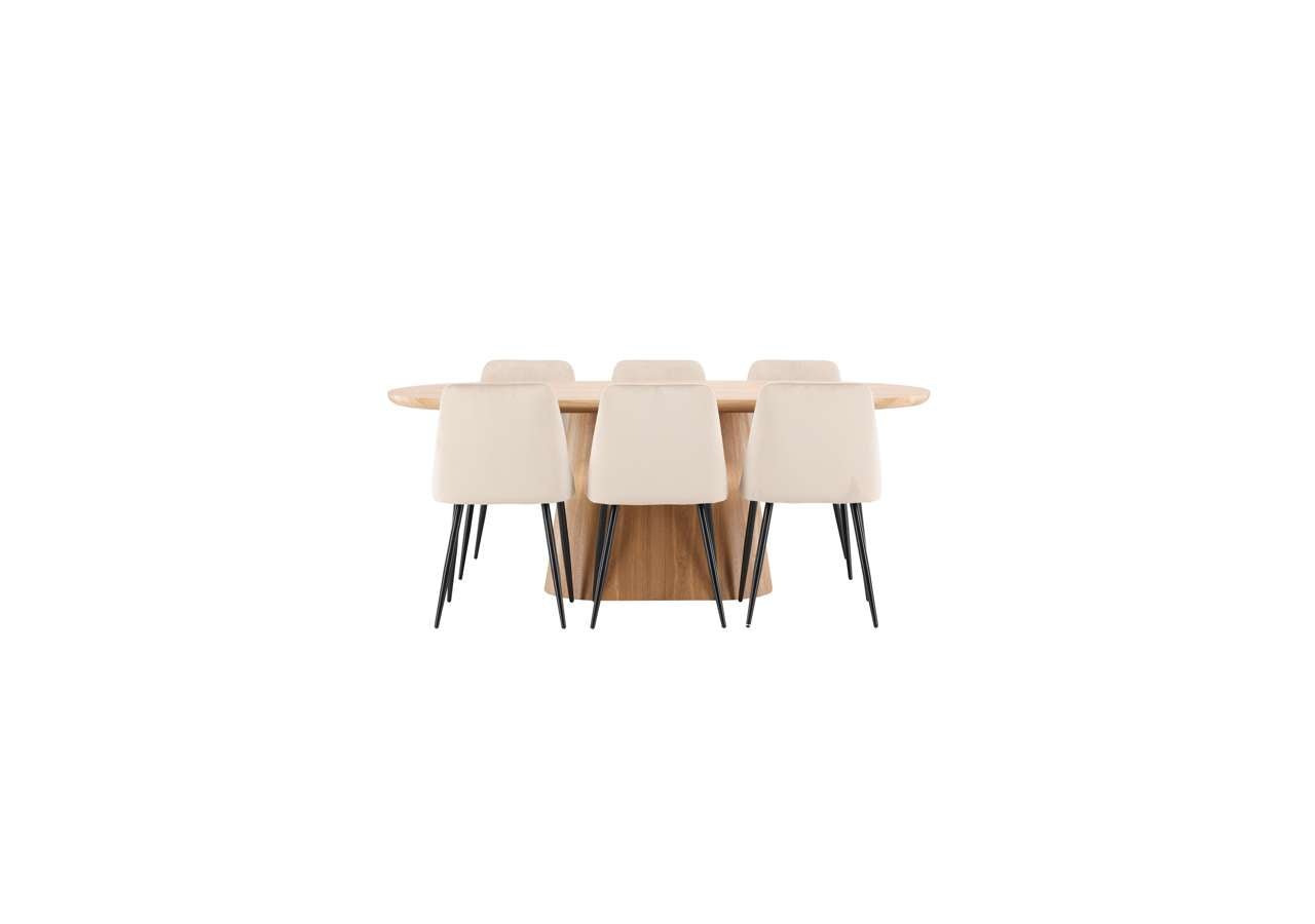 Moderner Esstisch Stjärnö mit Nachtstuhl von Venture Home, ideal für stilvolle Esszimmer und zeitgemässe Wohnräume.