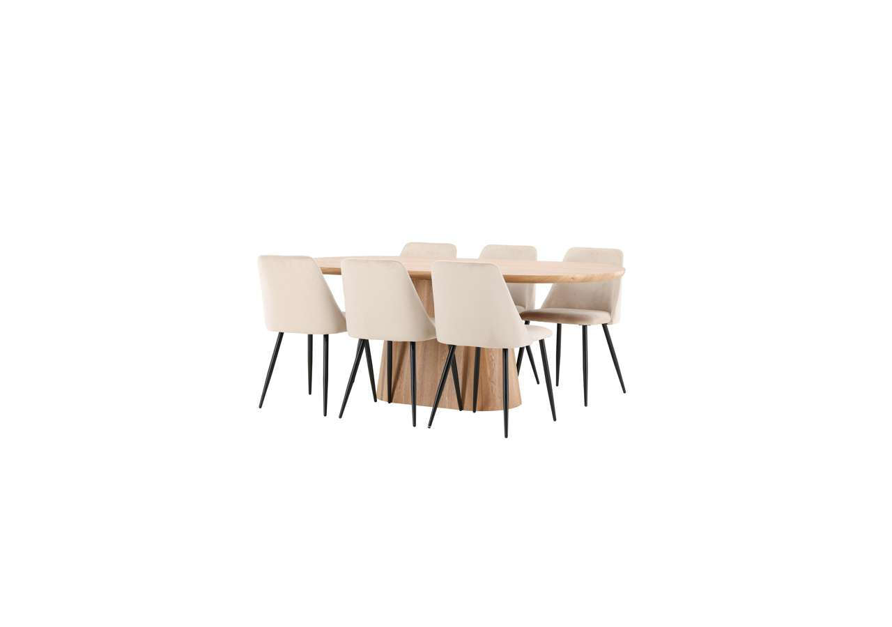 Eleganter Esstisch Stjärnö mit Nachtstuhl von Venture Home, perfekt für moderne Esszimmer und stilvolle Wohnbereiche.