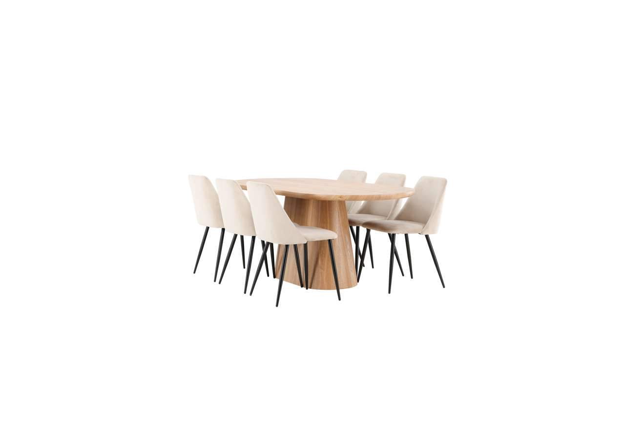 Moderner Esstisch Stjärnö mit Nachtstuhl von Venture Home, ideal für stilvolle Esszimmer und zeitgemässe Wohnräume.