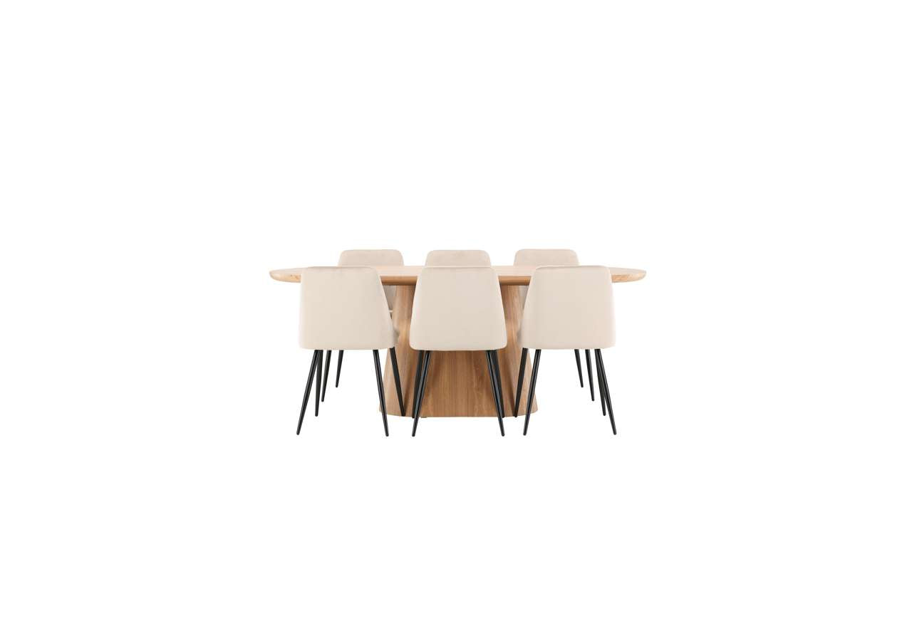 Moderner Esstisch Stjärnö mit Nachtstuhl von Venture Home, ideal für stilvolle Esszimmer und zeitgemässe Wohnräume.