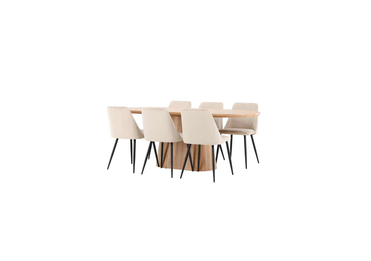 Eleganter Esstisch Stjärnö mit Nachtstuhl von Venture Home, perfekt für moderne Esszimmer und stilvolle Wohnbereiche.