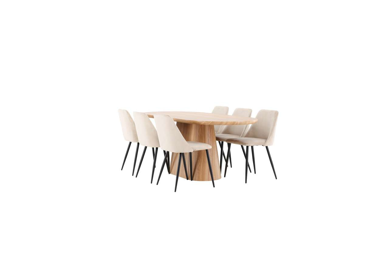 Moderner Esstisch Stjärnö mit Nachtstuhl von Venture Home, ideal für stilvolle Esszimmer und zeitgemässe Wohnräume.