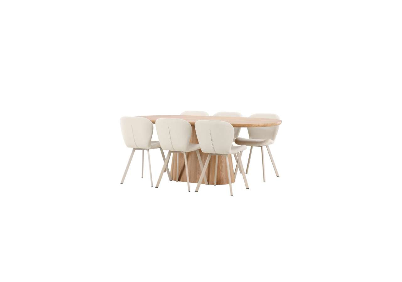 Der Esstisch Stjärnö mit Lilja Stühlen von Venture Home bietet modernes Design und Komfort für ein elegantes Esszimmer.